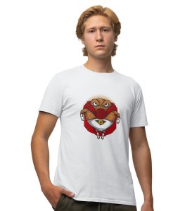 Donut Man White Round Neck Cotton Half Sleeved Men's T-Shirt with Printed Graphics