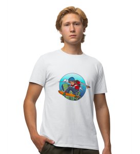 SkateStories White Round Neck Cotton Half Sleeved Men's T-Shirt with Printed Graphics