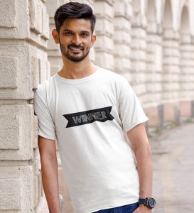 Winner  White Round Neck Cotton Half Sleeved Men's T-Shirt with Printed Graphics