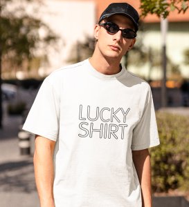 Lucky Shirt White Round Neck Cotton Half Sleeved Men's T-Shirt with Printed Graphics
