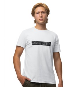 Santa's Helper White Round Neck Cotton Half Sleeved Men's T-Shirt with Printed Graphics