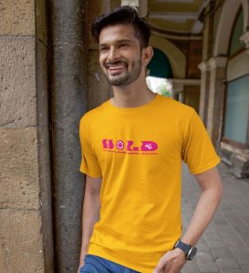 Hold Me! Wings Yellow Round Neck Cotton Half Sleeved Men's T-Shirt with Printed Graphics