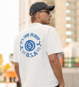 Time To Buy Wings White Round Neck Cotton Half Sleeved Men's T Shirt with Printed Graphics