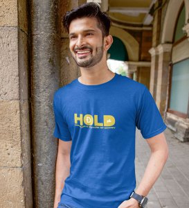 Declaration Of Dogecoin Wings Blue Round Neck Cotton Half Sleeved Men's T Shirt with Printed Graphics