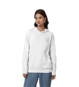Green Love Where Comfort Meets Conscious Living White Cotton Printed Hoodie For Women