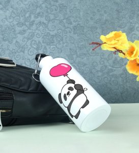 Adorable Baby Panda Holding Heart Balloon Printed Aluminium Water Bottle 600ml
