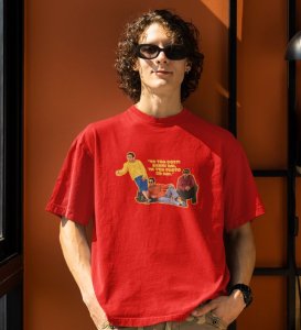 Dosti Dialogues Red Round Neck Cotton Half Sleeved Men T Shirt with Printed Graphics