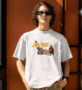Dosti Dialogues White Round Neck Cotton Half Sleeved Men T Shirt with Printed Graphics