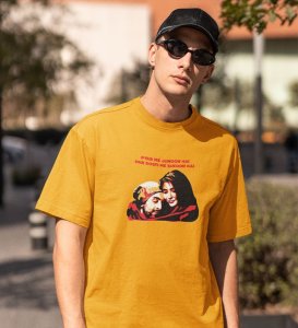 Dosti Is Peace Yellow Round Neck Cotton Half Sleeved Men T Shirt with Printed Graphics