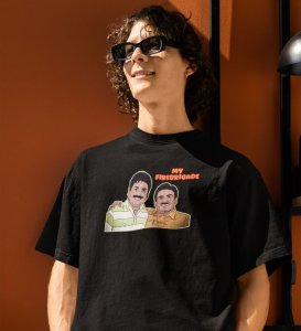 My Firebrigade! Black Round Neck Cotton Half Sleeved Men T Shirt with Printed Graphics
