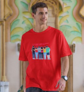 Squad Comes First Red Round Neck Cotton Half Sleeved Men T Shirt with Printed Graphics