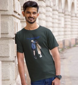 Tall And Short Duo Green Round Neck Cotton Half Sleeved Men T Shirt with Printed Graphics