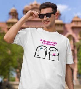 Tissues For Issues White Round Neck Cotton Half Sleeved Men T Shirt with Printed Graphics