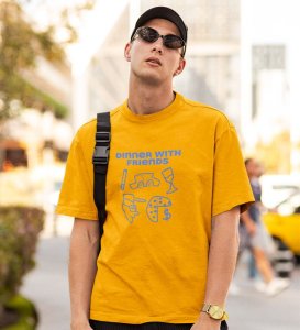 Dinner With Friends Yellow Round Neck Cotton Half Sleeved Men T-Shirt with Printed Graphics