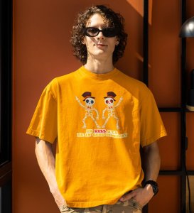 Secret Of True Friends Yellow Round Neck Cotton Half Sleeved Men T-Shirt with Printed Graphics