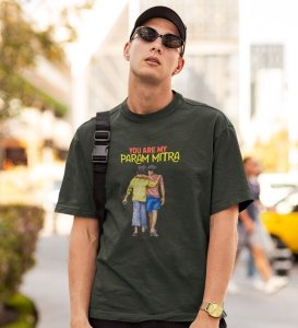 The Param Mitra Green Round Neck Cotton Half Sleeved Men T-Shirt with Printed Graphics