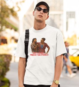 The Power Duo White Round Neck Cotton Half Sleeved Men T-Shirt with Printed Graphics