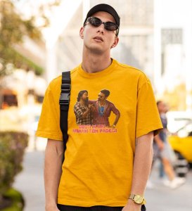 The Power Duo Yellow Round Neck Cotton Half Sleeved Men T-Shirt with Printed Graphics