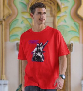 Ye Dostiiii!!!! Red Round Neck Cotton Half Sleeved Men T-Shirt with Printed Graphics