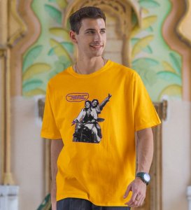 Ye Dostiiii!!!! Yellow Round Neck Cotton Half Sleeved Men T-Shirt with Printed Graphics