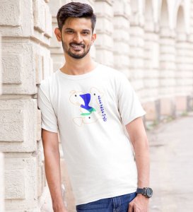 Freedom Of Mind White Round Neck Cotton Half Sleeved Men T-Shirt with Printed Graphics