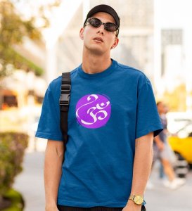 Om! Blue Round Neck Cotton Half Sleeved Men T-Shirt with Printed Graphics