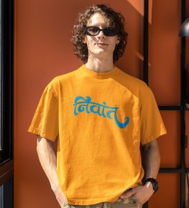 Peacefully Yellow Round Neck Cotton Half Sleeved Men T Shirt with Printed Graphics