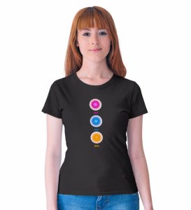 Balanced Life Black Round Neck Cotton Half Sleeved WomenT-Shirt with Printed Graphics