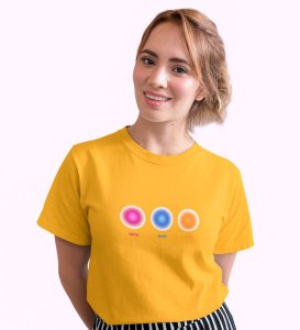 Mind, Body, Soul Yellow Round Neck Cotton Half Sleeved Women T-Shirt with Printed Graphics