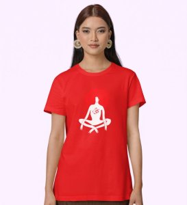 Power Of Om Red Round Neck Cotton Half Sleeved Women T-Shirt with Printed Graphics