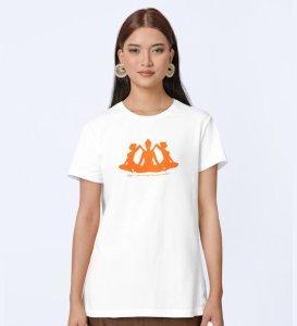 The Art Of Transformation White Round Neck Cotton Half Sleeved Women T-Shirt with Printed Graphics