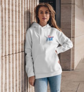 Ride with the Best Performance Sports Bike Printed White Hoodie for Women