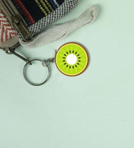 Juicy Kiwi Slice Artwork Design Printed Round Keychain Pack of 2