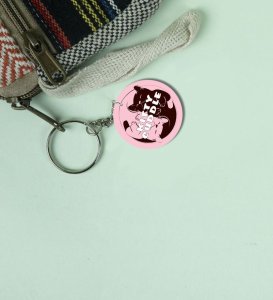 Kitty Cuddle Theme With Loving Art Printed Round Keychain Pack of 2