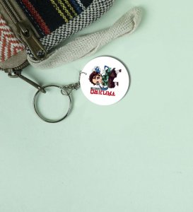 Energetic Anime Style Boy Warrior Printed Round Keychain Pack of 2