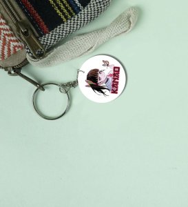 Shy Chibi Style Girl Fan Printed Round Keychain Pack of 2