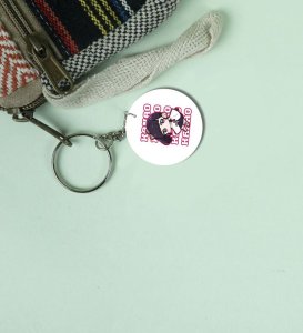 Playful Chibi Girl With Bag Printed Round Keychain Pack of 2