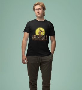 The Golden Sentinel: Guardian Aura Graphic Printed Black T-Shirt