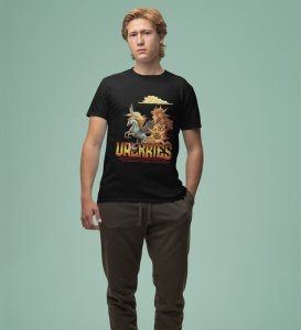 The Eternal Flight: Celestial Knight Graphic Printed Black T-Shirt