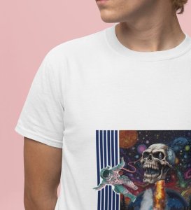 Lost World: Cosmic Skull Voyage Graphic Printed White T-Shirt