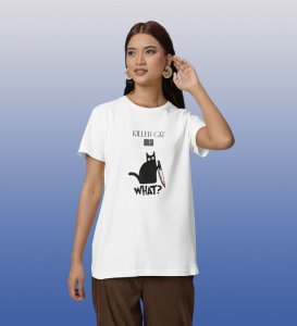 Sharp Whiskers: Sarcastic Cat Moment Graphic Printed White T-Shirt