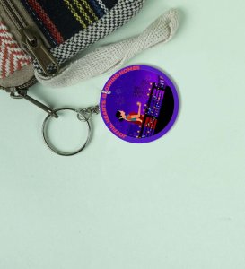 Joyful City Nights and Sparkling Lights Printed Round Keychain Pack of 2
