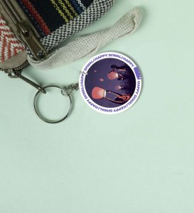 Uplifting Diwali Lantern Celebration Design for Festive Vibes Printed Round Keychain Pack of 2
