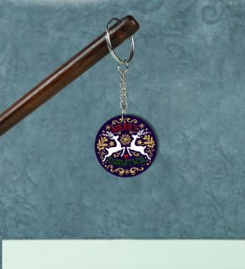 Joyful Holiday Reindeer and Star Artwork Printed Round Keychain Pack of 2