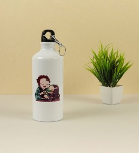 Cheerful Sibling Hug in Anime Style Aluminium Printed Sipper Bottle 600ml